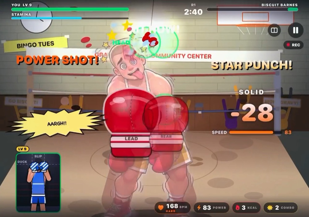 The opponent on one half and your live boxer in your corner on the other