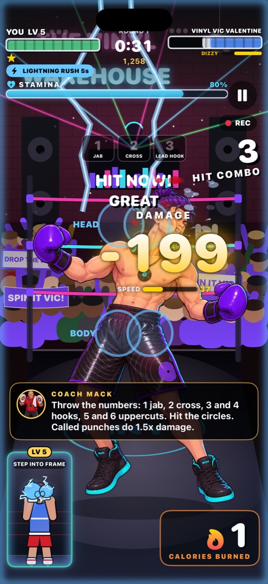 Punch Champ fight screen with damage numbers