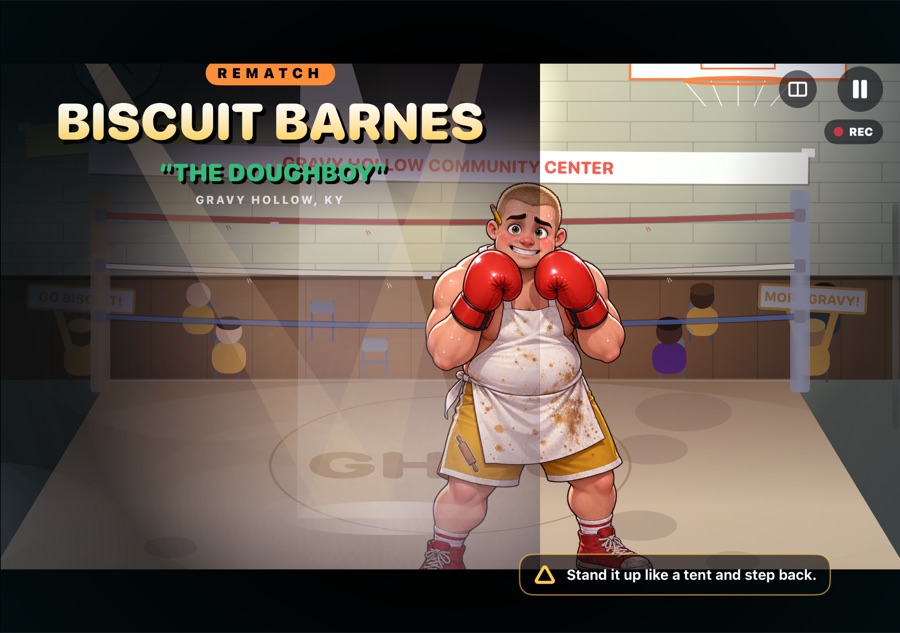 Widescreen walkout: Biscuit Barnes enters under the spotlights